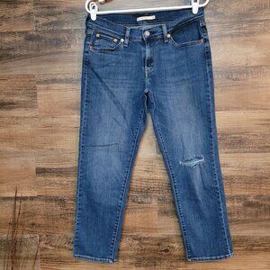 Levi's Jeans Size 29 Mid Rise Boyfriend Medium Dark Wash Stretch Ripped Denim